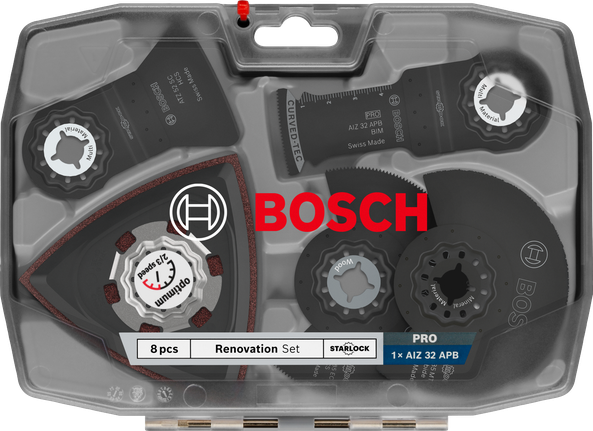 Bosch renoveerimisterade komplekt 8 osa plastkohvris.